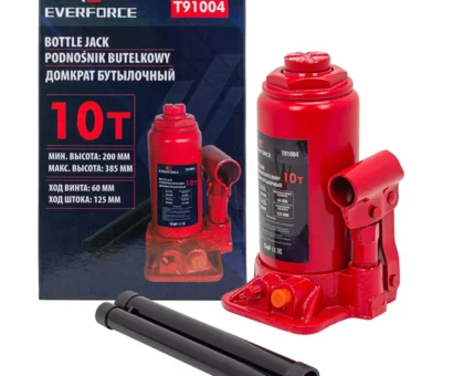 Домкрат бутылочный 10т с клапаном (h min 200мм, h max 385мм, ход штока-125мм, ход винта-60мм)