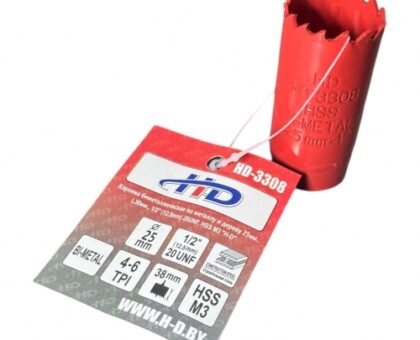 Коронка биметаллическая по металлу и дереву 25мм., L38мм., 1/2"-20UNF, HSS M3 "H-D"