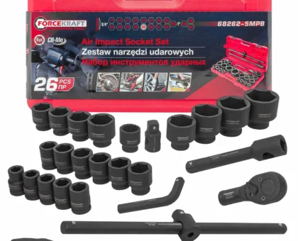Набор инструментов ударных ''Profi''26пр, 6гр, 3/4''(17,19,21,22,24,27,30,32-36,36-12гр,38,41,46,50) 1''(55,60,65), в кейсе