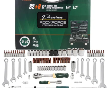 Набор инструментов 82+6пр.1/4''1/2''(6гр.)+(головка-бита 1/4''T40, биты 5/16'': М8,10,12,14,головки 1/2'': 10,12,13мм,ключи комбинир.:15,16мм)