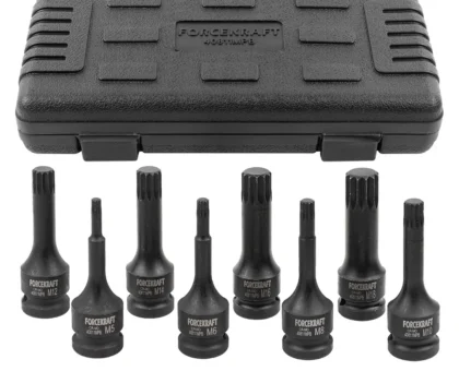 Набор головок-бит SPLINE ударных 8пр.,1/2''(M5, M6, M8, M10, M12, M14, M16, M18), в кейсе