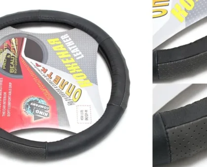 Чехол руля кожа 1176 Black/grey-M(TS-2511A)