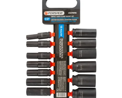 Набор головок ударных глубоких13пр.,1/2''(10, 12-15, 17, 19, 21, 22, 24, 27, 30, 32мм), на пластиковом держателе