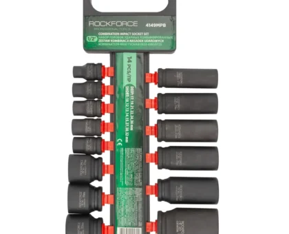 Набор головок ударных комбинированный 14пр.,1/2''(короткие:10,12-15,27,30,32мм,глубокие:17,19,21,22,24,36мм),на пластиковом держателе