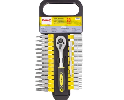 Набор головок и бит с трещоткой 28пр. 1/4''(4-13мм, Torx:T10,15,20,25,30, Hex:3-6мм,SL:4,5.5,7мм, PH1,2),в пластиковом держателе