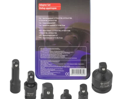 Набор адаптеров ударных 6пр(3/8''(F)x1/2''(M),1/2''(F)x3/8''(M),1/2''(F)x3/4''(M),3/4''(F)x1/2''(M),удлинитель 125мм, кардан 1/2''),в ложементе