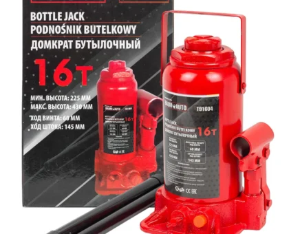 Домкрат бутылочный с клапаном 16т.(h min-225мм,h max-430мм, ход штока-145мм, ход винта-60мм)