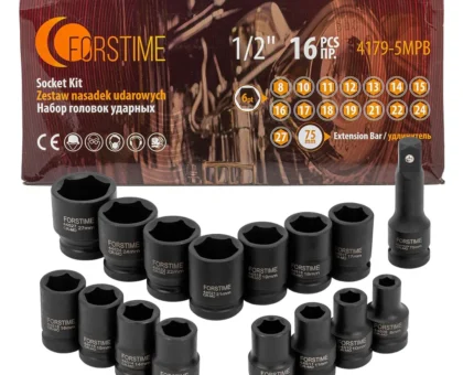 Набор головок 16пр.1/2''( 6гр) (8-10-11-12-13-14-15-16-17-18-19-21-22-24-27)+удлинитель 75мм)в кейсе