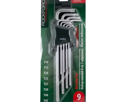 Набор ключей TORX Г-образных экстра длинных, 9пр. (Т10, Т15, Т20, Т25, Т27, Т30, Т40, Т45, Т50) в пластиковом держателе