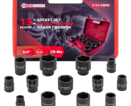 Набор головок ударных 13пр., 3/4''(6гр.)(17,19,21,22,24,27,30,32,34,36,41,46,50мм)в кейсе