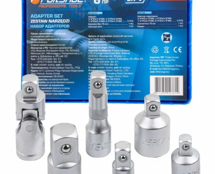 Набор адаптеров 6пр(3/8''(F)x1/2''(M),1/2''(F)x3/8''(M),1/2''(F)x3/4''(M),3/4''(F)x1/2''(M),удлинитель 125мм, кардан 1/2''),в ложементе