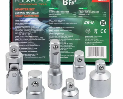 Набор адаптеров 6пр(3/8''(F)x1/2''(M),1/2''(F)x3/8''(M),1/2''(F)x3/4''(M),3/4''(F)x1/2''(M),удлинитель 125мм, кардан 1/2''),в ложементе