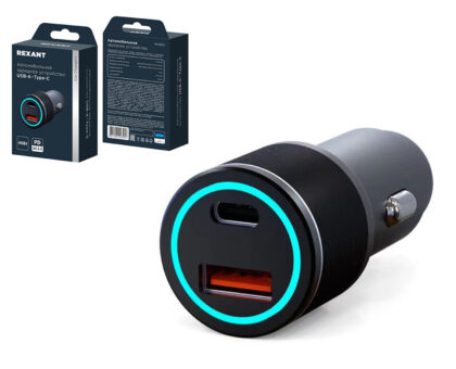 Устройство зарядное автомобильное c двумя портами (USB-C + USB-A) c LED-подсветкой, 48Вт REXANT
