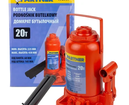 Домкрат бутылочный 20т с клапаном (h min-225мм, h max-430мм, ход штока-145мм, ход винта-60мм)